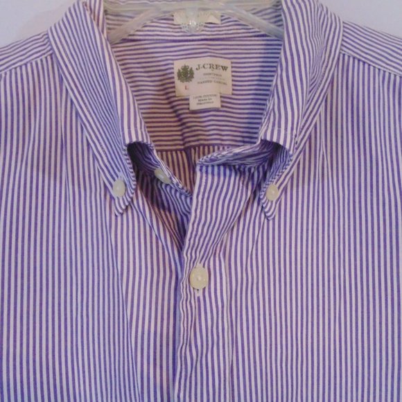 J Crew Button Down Shirt Large Purple/white stripe Tailored Fit Long Sleeve Mens - Picture 2 of 4